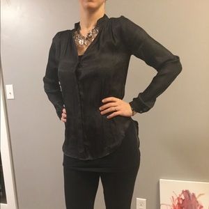 Sheer dark gray blouse with high shine